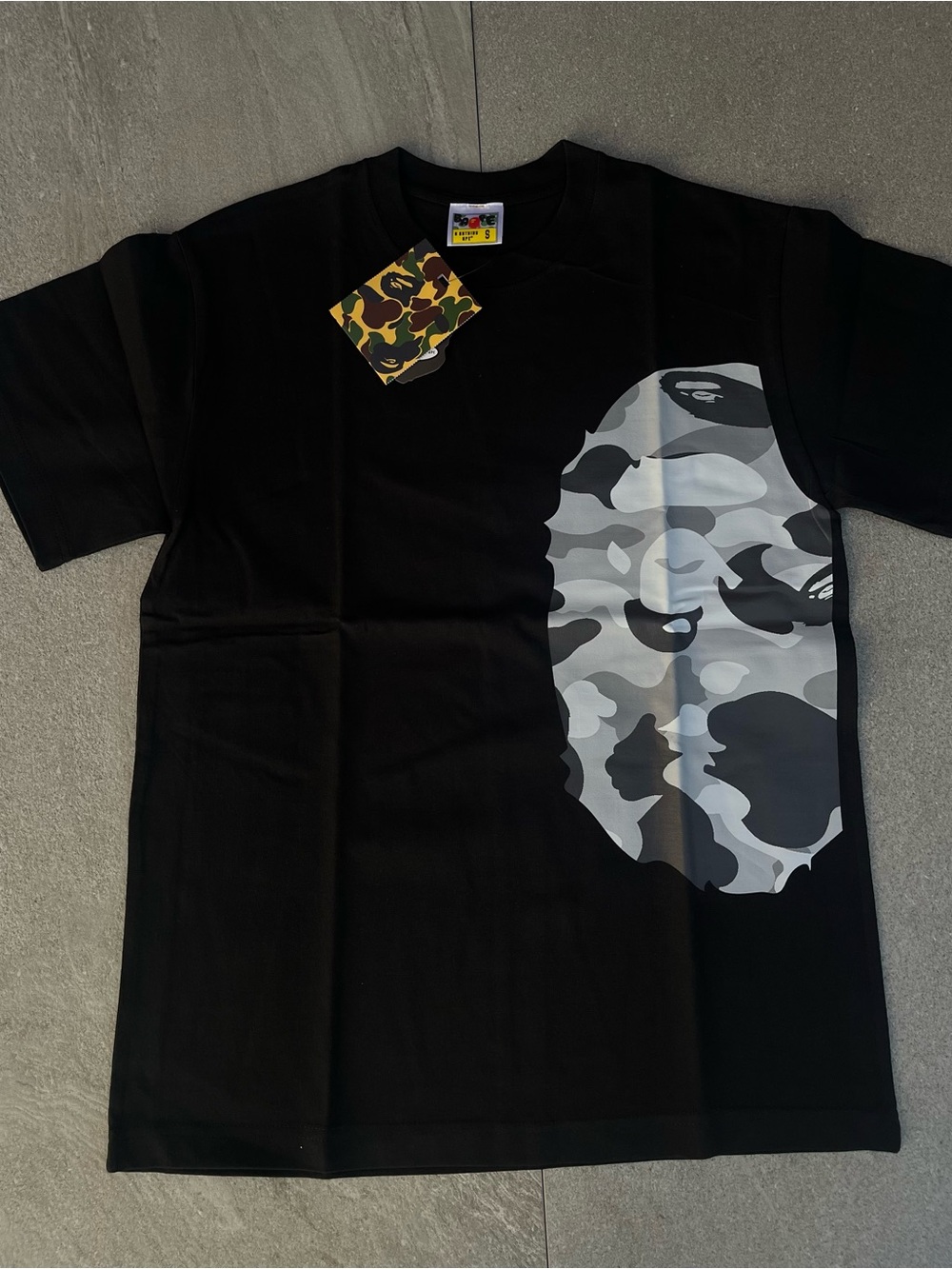 Black Short-Sleeve Tee with Gray Camo Ape Graphic